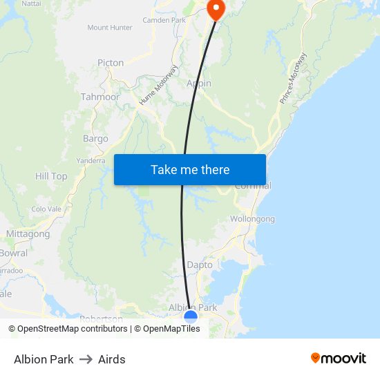 Albion Park to Airds map