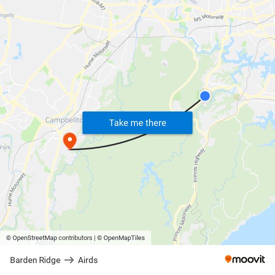 Barden Ridge to Airds map