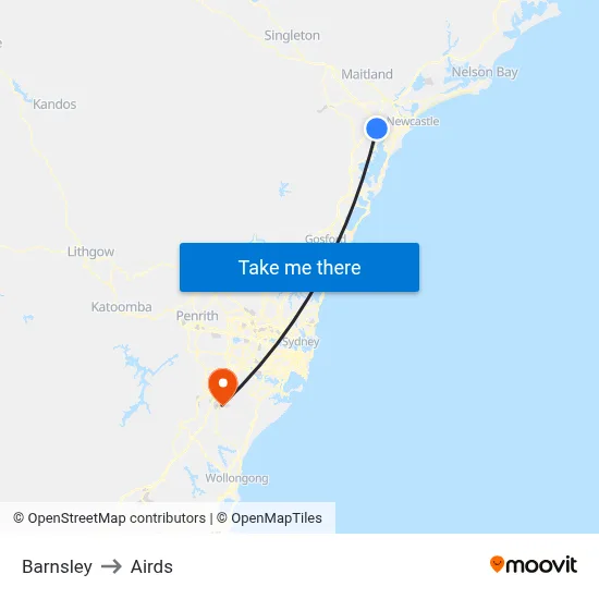 Barnsley to Airds map
