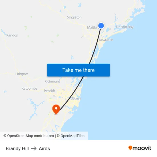Brandy Hill to Airds map