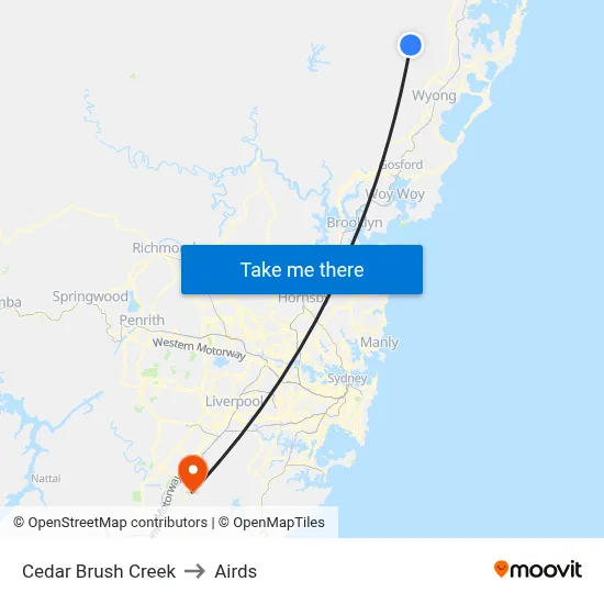 Cedar Brush Creek to Airds map