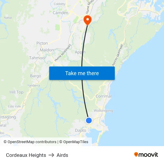 Cordeaux Heights to Airds map