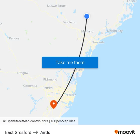 East Gresford to Airds map