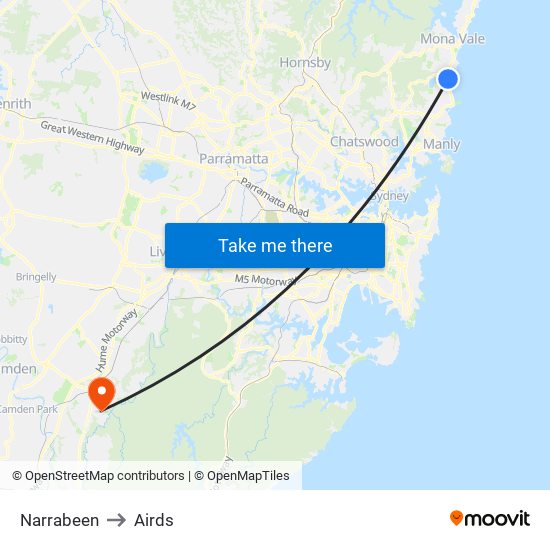 Narrabeen to Airds map