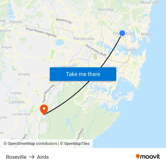 Roseville to Airds map