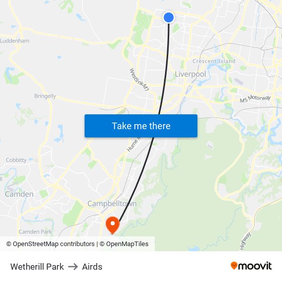 Wetherill Park to Airds map