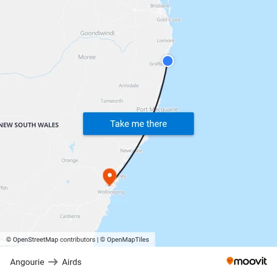 Angourie to Airds map