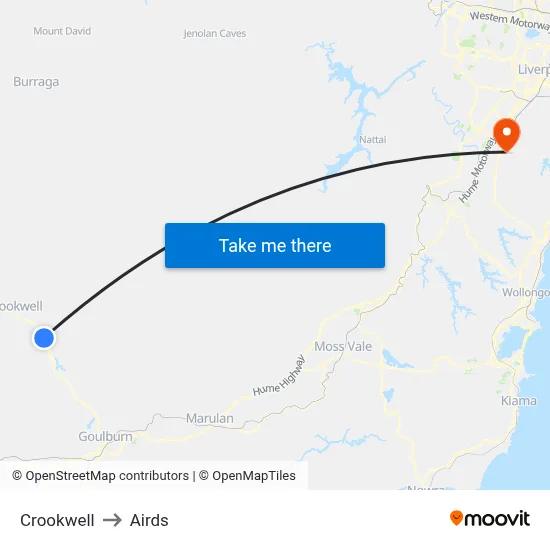 Crookwell to Airds map