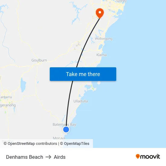 Denhams Beach to Airds map