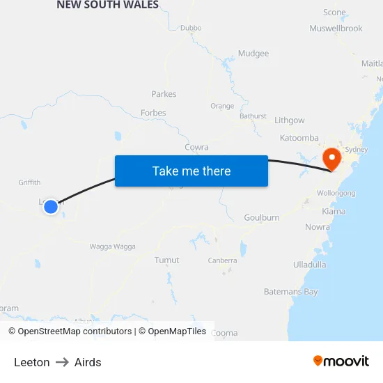 Leeton to Airds map