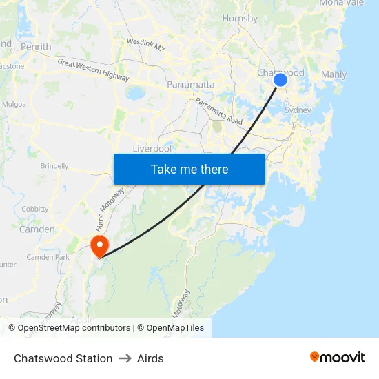 Chatswood Station to Airds map