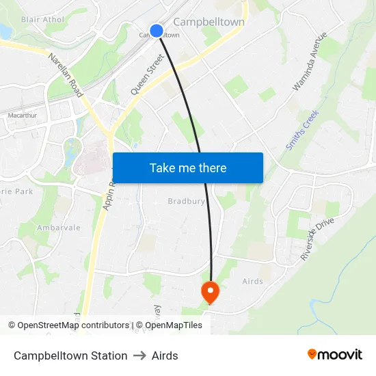 Campbelltown Station to Airds map