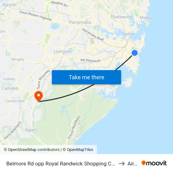 Belmore Rd opp Royal Randwick Shopping Centre to Airds map