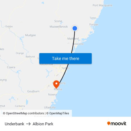 Underbank to Albion Park map