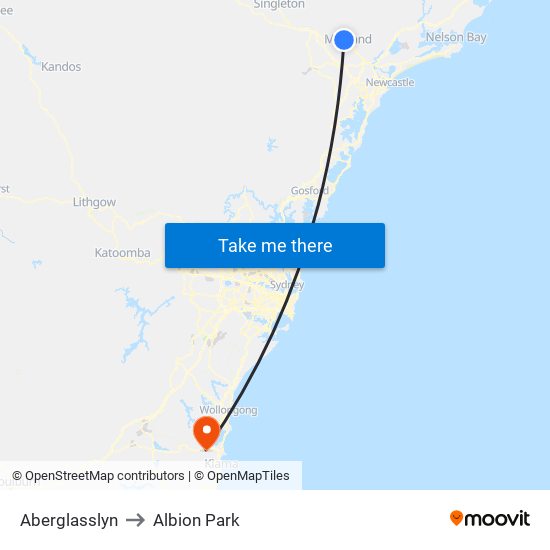 Aberglasslyn to Albion Park map