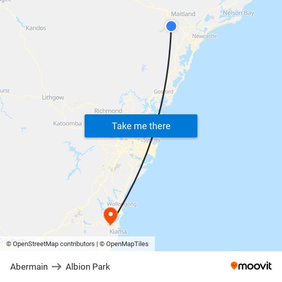 Abermain to Albion Park map