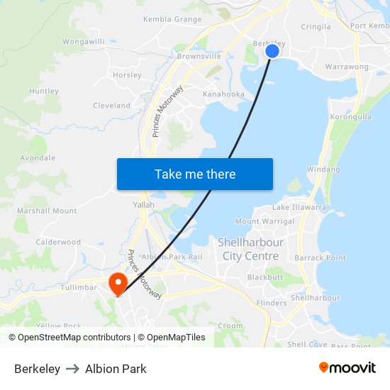 Berkeley to Albion Park map