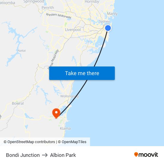 Bondi Junction to Albion Park map