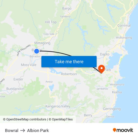 Bowral to Albion Park map