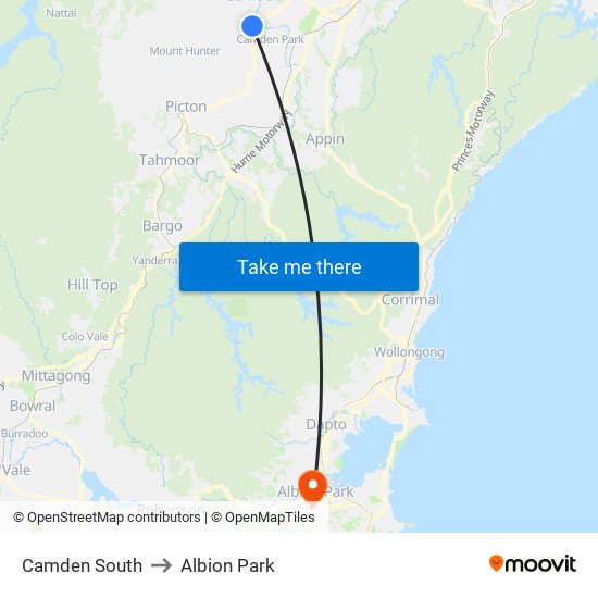 Camden South to Albion Park map