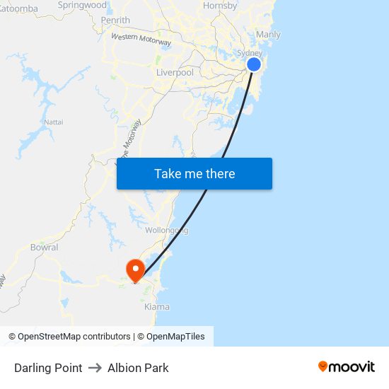 Darling Point to Albion Park map