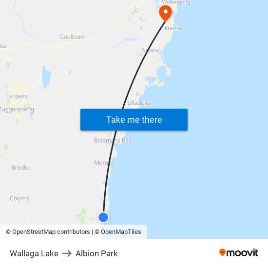 Wallaga Lake to Albion Park map