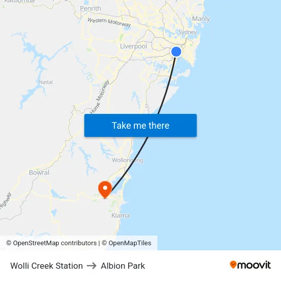 Wolli Creek Station to Albion Park map