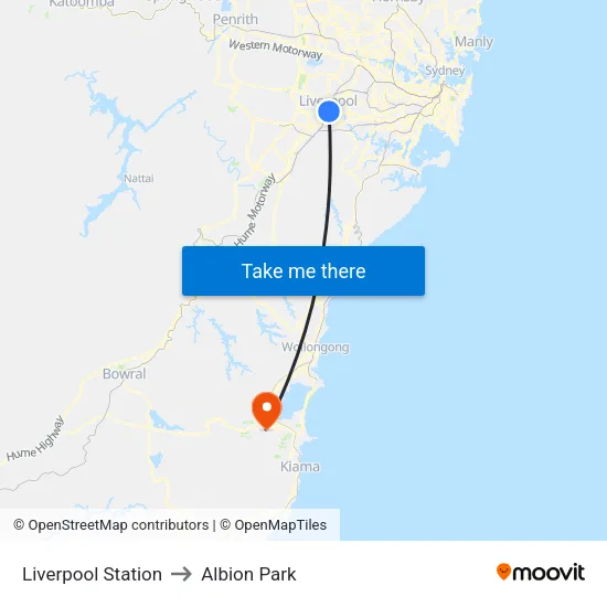 Liverpool Station to Albion Park map