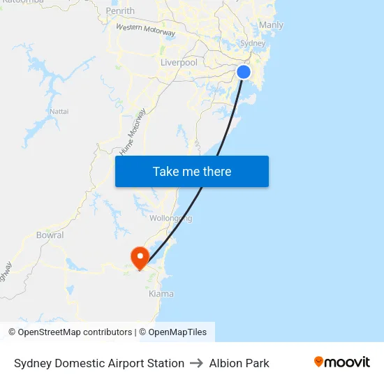 Sydney Domestic Airport Station to Albion Park map