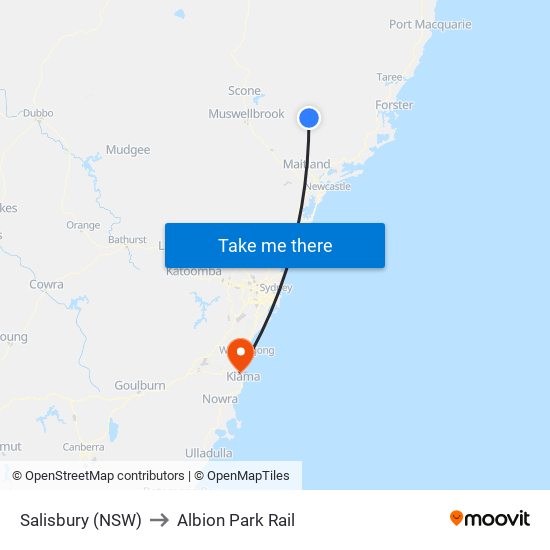 Salisbury (NSW) to Albion Park Rail map