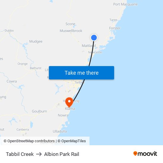 Tabbil Creek to Albion Park Rail map