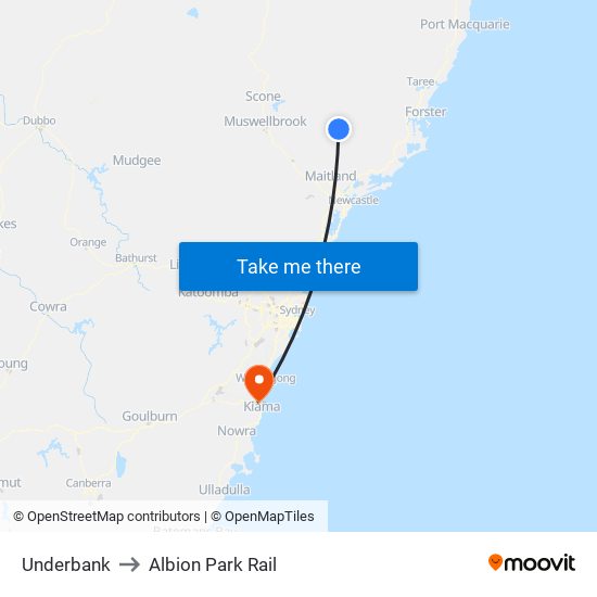 Underbank to Albion Park Rail map