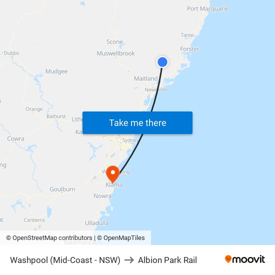 Washpool (Mid-Coast - NSW) to Albion Park Rail map