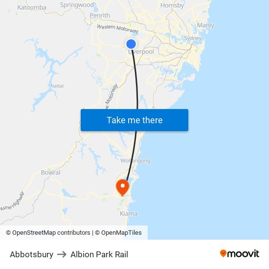 Abbotsbury to Albion Park Rail map