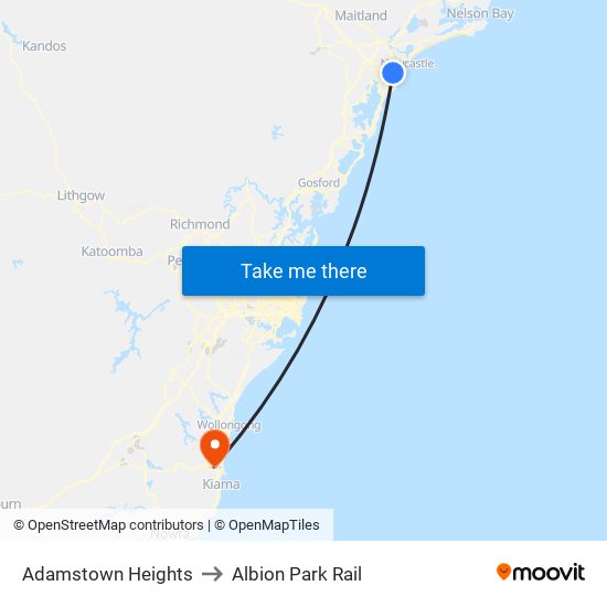 Adamstown Heights to Albion Park Rail map