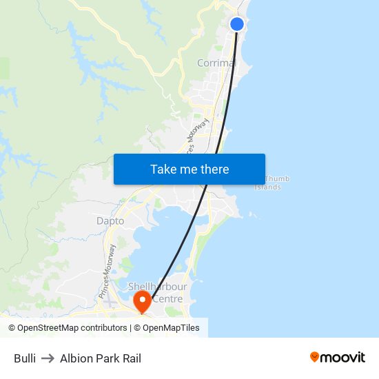 Bulli to Albion Park Rail map