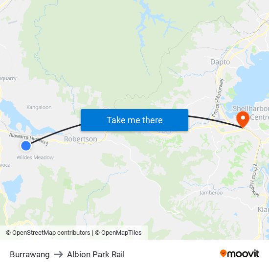 Burrawang to Albion Park Rail map