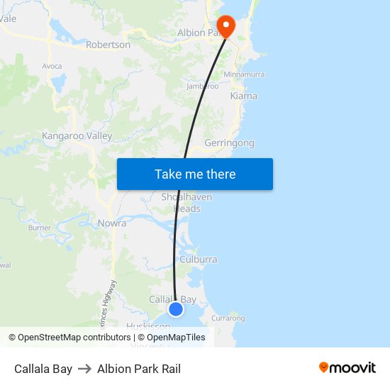 Callala Bay to Albion Park Rail map