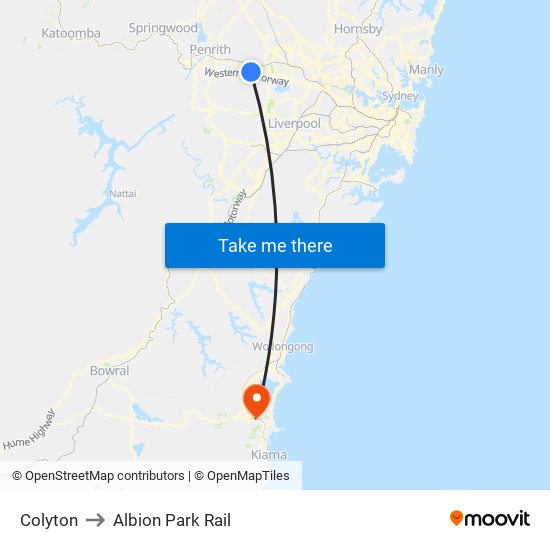 Colyton to Albion Park Rail map