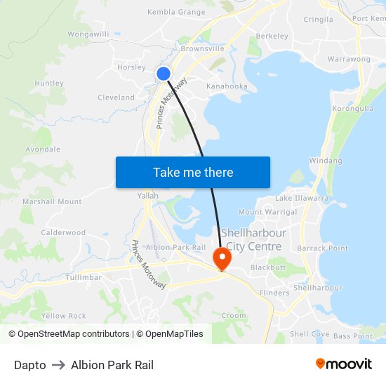 Dapto to Albion Park Rail map