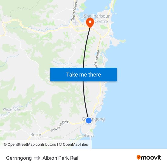 Gerringong to Albion Park Rail map