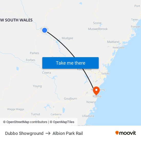 Dubbo Showground to Albion Park Rail map