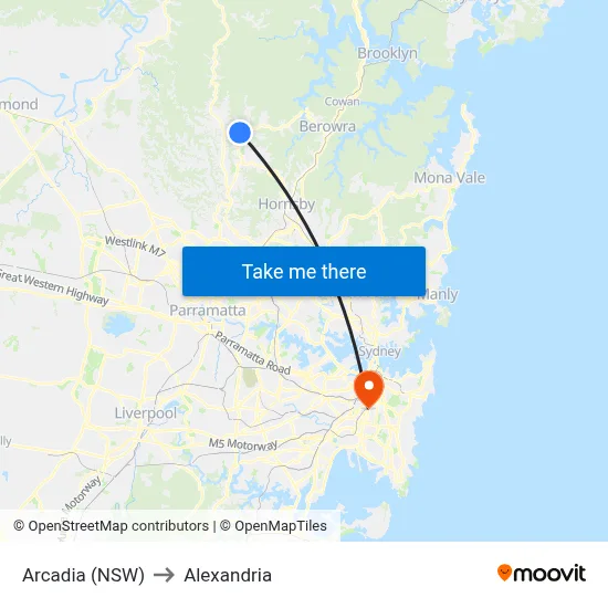 Arcadia (NSW) to Alexandria map