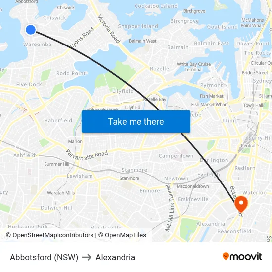 Abbotsford (NSW) to Alexandria map