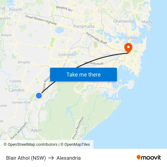 Blair Athol (NSW) to Alexandria map