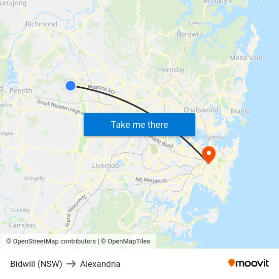 Bidwill (NSW) to Alexandria map