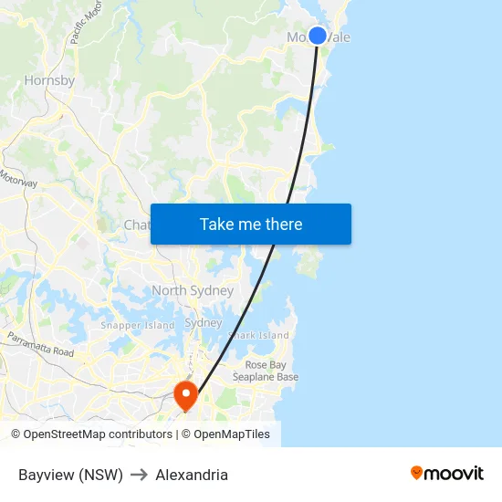 Bayview (NSW) to Alexandria map