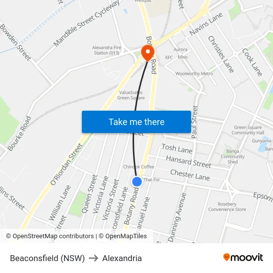 Beaconsfield (NSW) to Alexandria map
