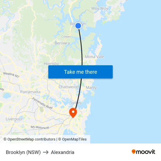 Brooklyn (NSW) to Alexandria map
