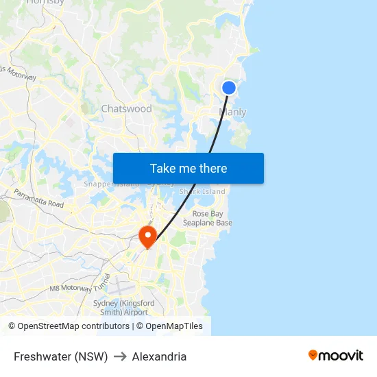Freshwater (NSW) to Alexandria map